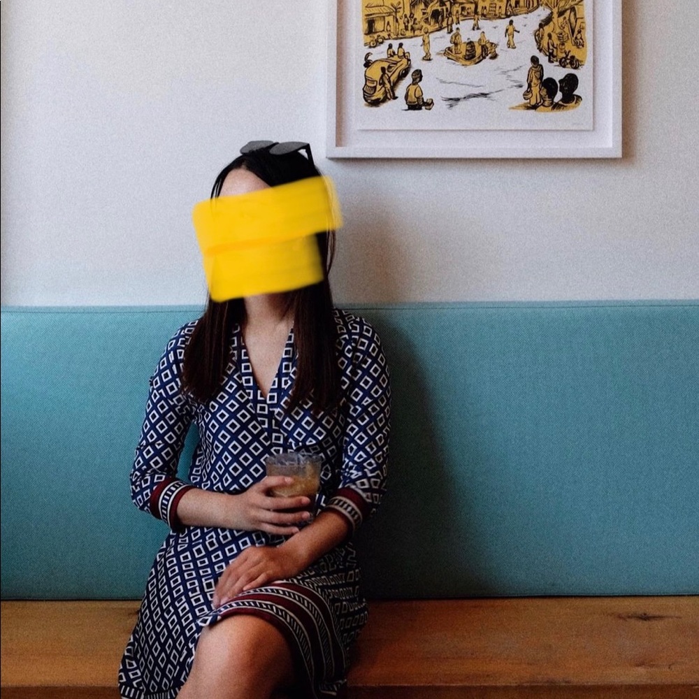 Blue patterned kimono wrap dress